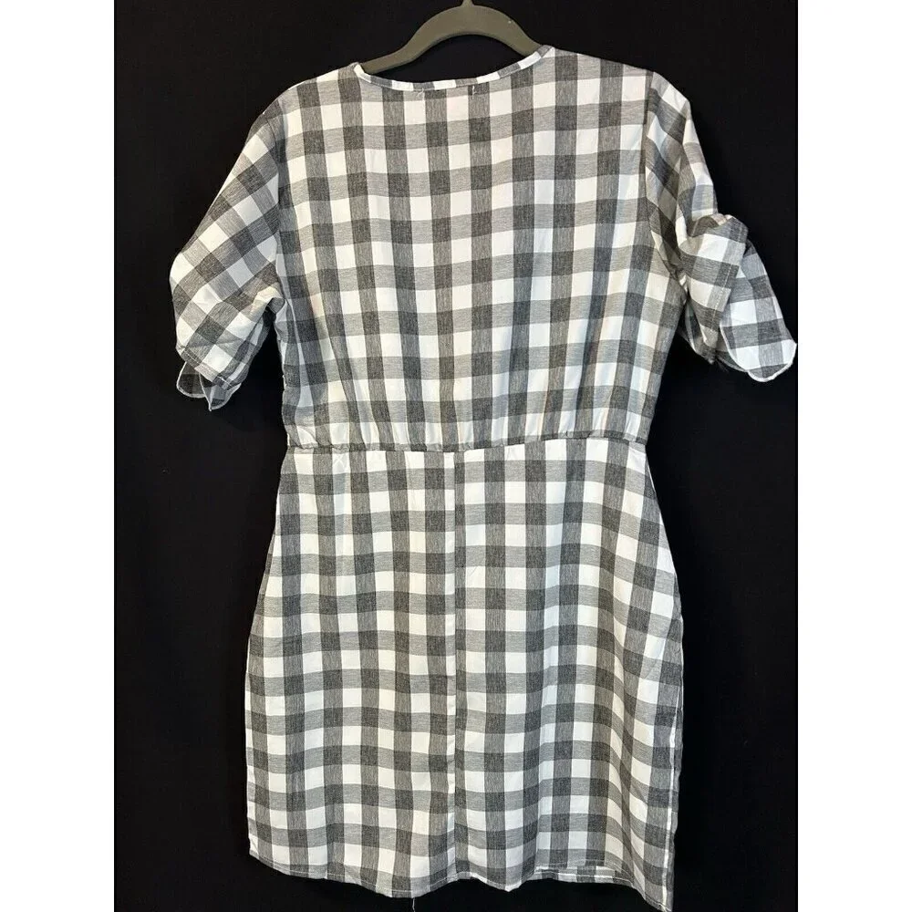 Ambition Women’s Sz Large Sexy Summer Dress NWT Lined Tie Bodice Gray White - Picture 6 of 9